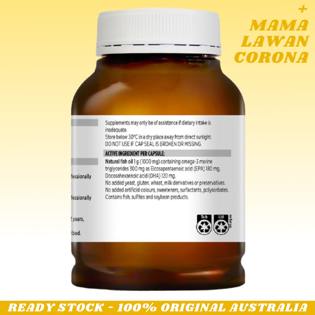 BLACKMORES Fish Oil 1000 mg 1000mg AUSTRALIA Original / Odourless 400 Kapsul / Mini Caps / Omega Triple Super Strength 150 Capsules Minyak Ikan odorless / Omega Brain High DHA 60