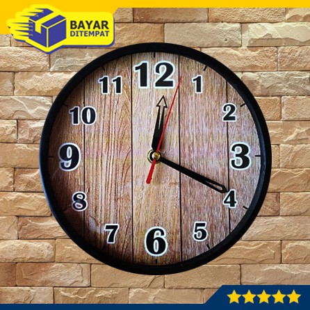 Jam Tempel Dinding Wall Clock Murah Motif WOOD (MW2013)