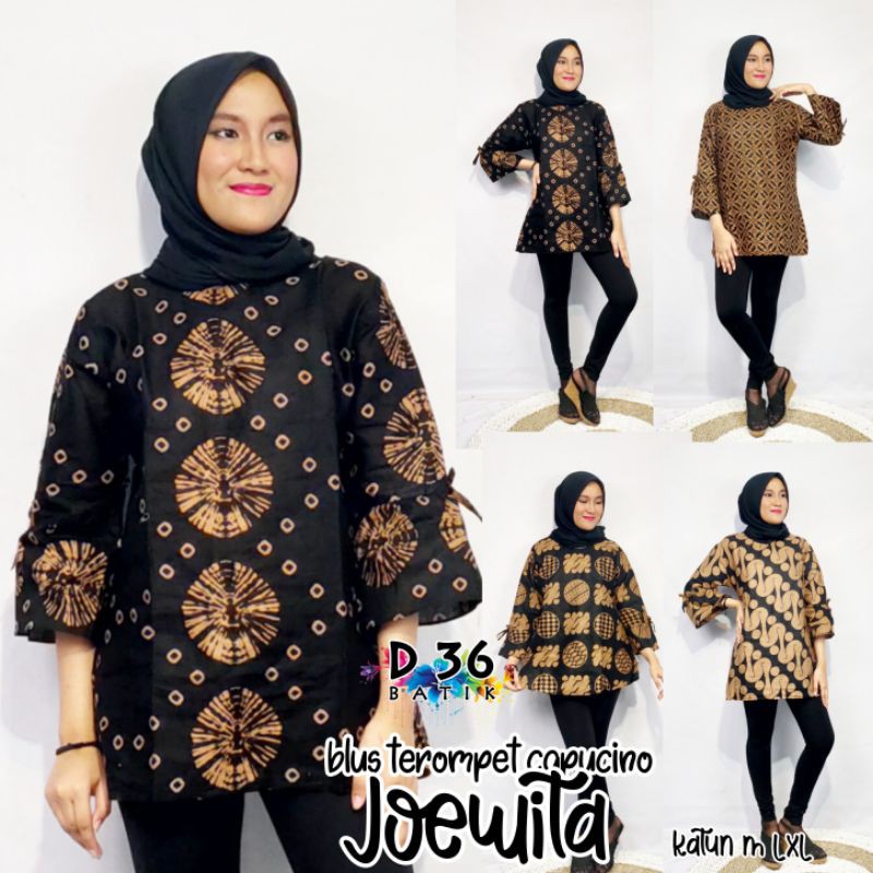 Blus Blouse kerja sogan kombinasi katun coklat lawasan capucino Atasan Baju batik wanita abg Remaja simple sekolah kuliah pendek putri santai pendek kasual kerja kuliah dolan sekolah murah seragam kembaran uniform ld 102