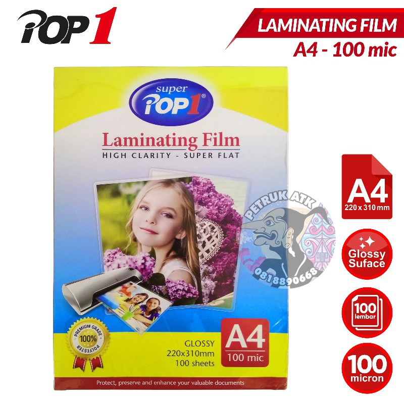 

[PAK] LAMINATING POUCH FILM A4 100 MICRON POP1 (100 LEMBAR)*