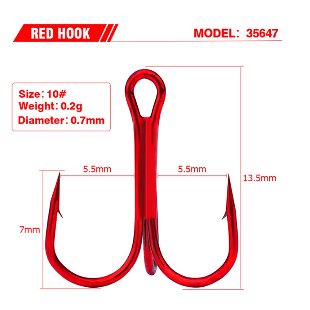 REBUY Fishing Tackle Fishing Hooks Pesca High Carbon Steel Treble Hook Bent Round Fishing Accessories For Saltwater Bass 20pcs/lot 2/4/6/8/10# Red Hooks