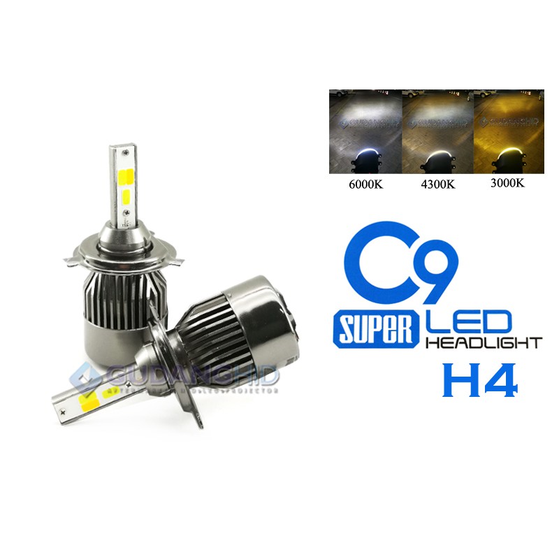 Lampu LED Mobil 3 Warna C9 H4 Hi-Lo 8V-48V 30W 3200 Lumens