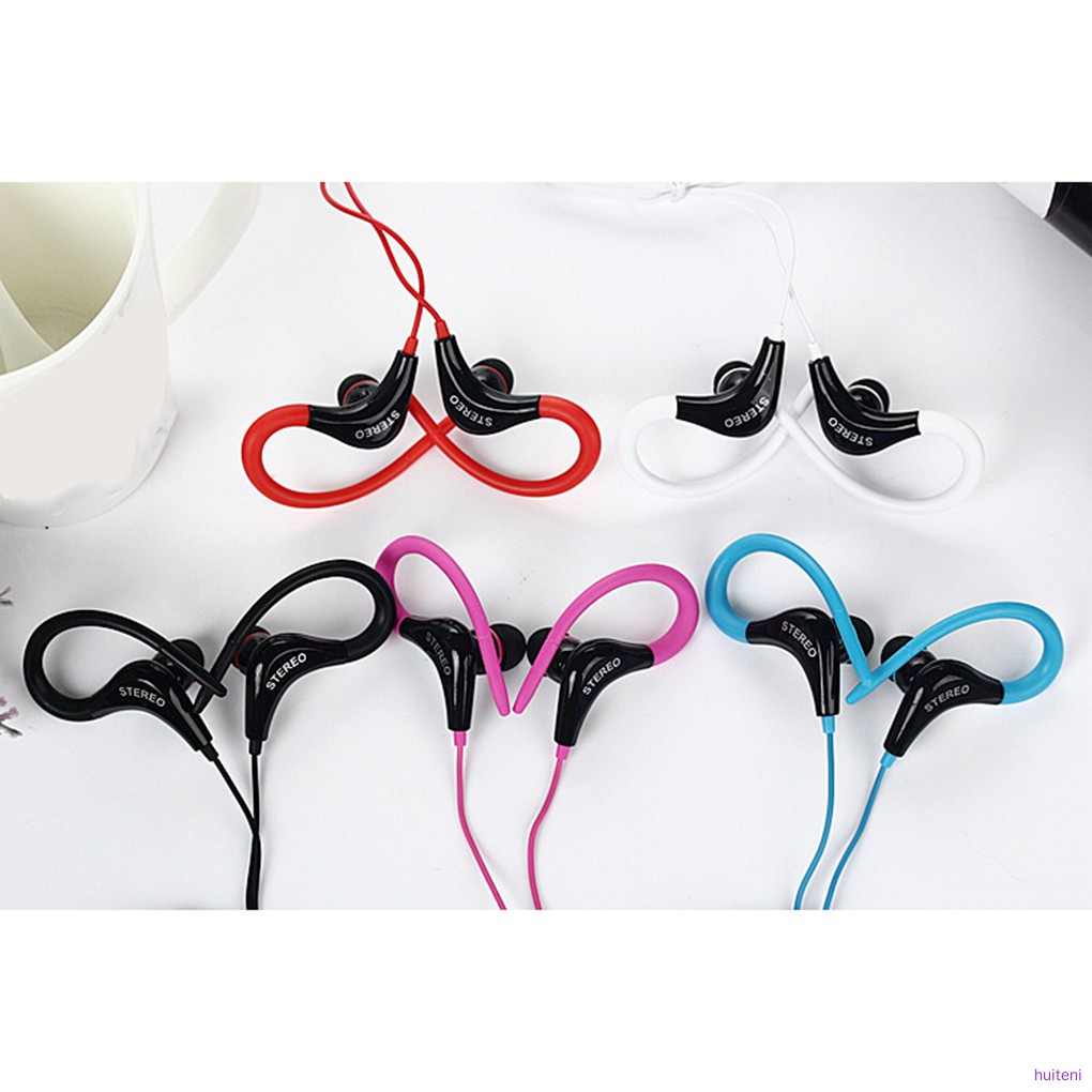 Headset Earphone Kait Telinga Sport Stereo Dengan Mic + Kabel Jack 3.5mm Untuk Smartphone Huiteni