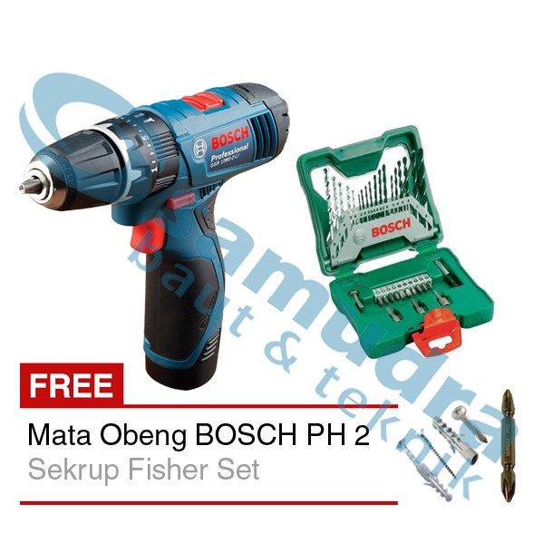 Mesin Bor Cordless BOSCH GSB 1080-2-LI + BOSCH 33-piece X-Line set
