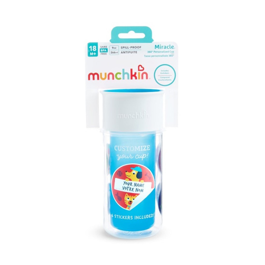 Munchkin Miracle Insulated Sticker Cup Gelas Minum Insulasi Anak Dengan Stiker Blue Biru 266ml