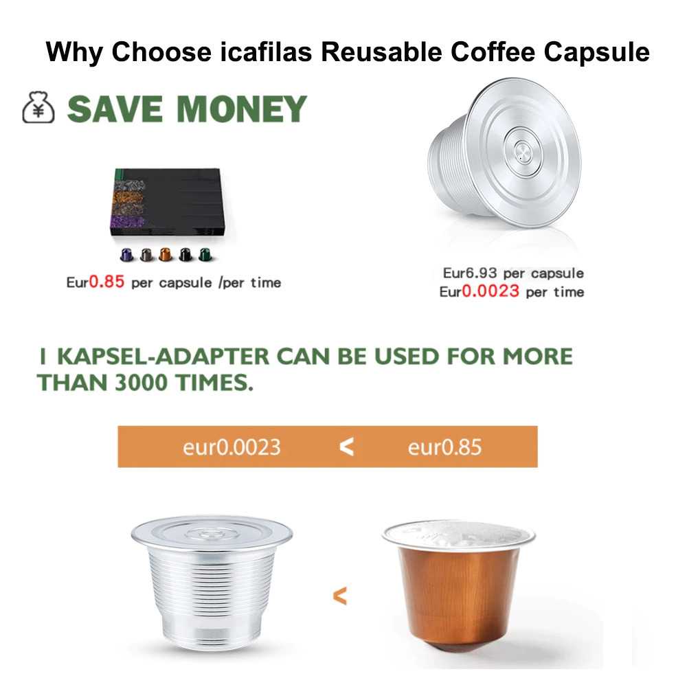 ICafilas Refillable Capsule Upgrade Stainless Steel 1PCS for Nespresso