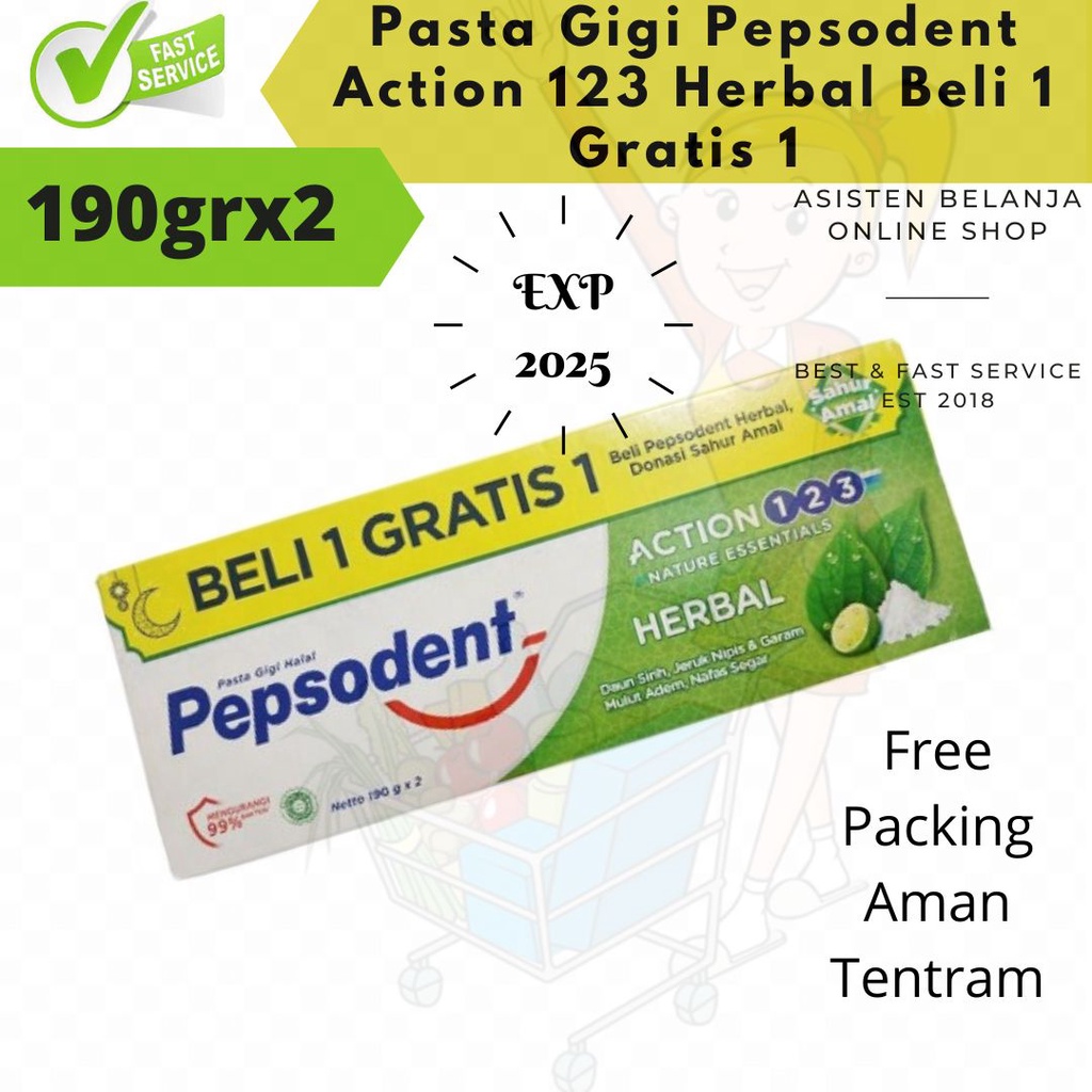 B1G1 Twinpack PEPSODENT Complete 8 Herbal Jumbo 190g x 2 Odol Pasta Gigi 190g 190gram x 2pcs beli buy 1 gratis get 1 twin pack