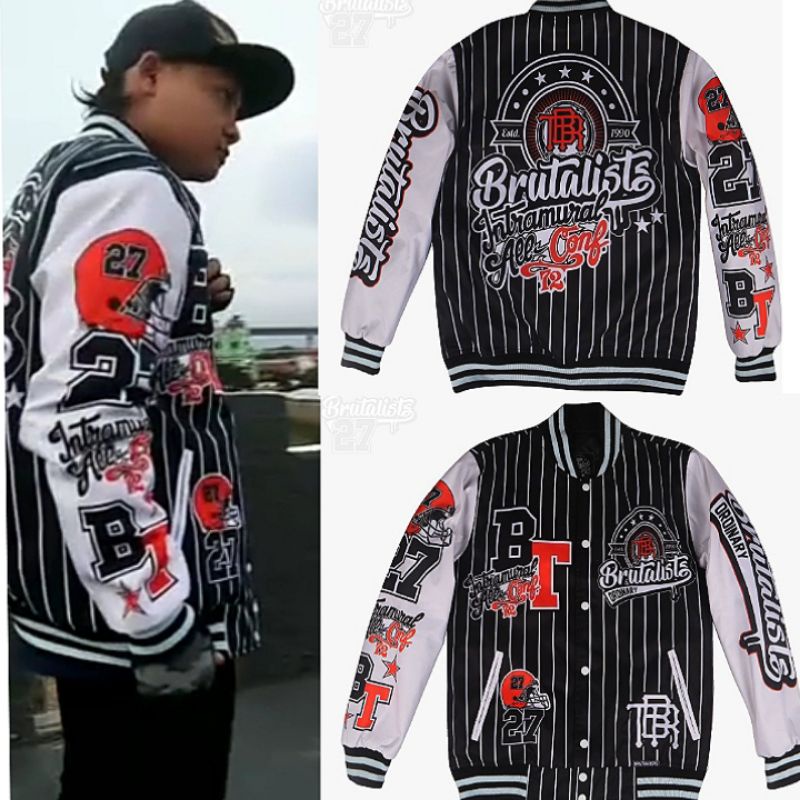 JAKET VARSITY BASEBALL BRUTALISTS DENIM JAKET UNISEX ORIGINAL PRIA WANITA-V12