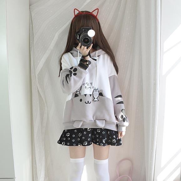 Sweater Wanita Japan Fish Cat