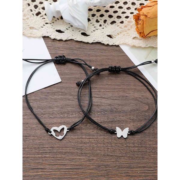 2 Pcs / Set Gelang Desain Butterfly Hollow Untuk Hadiah Hari Ibu Dan Anak Perempuan