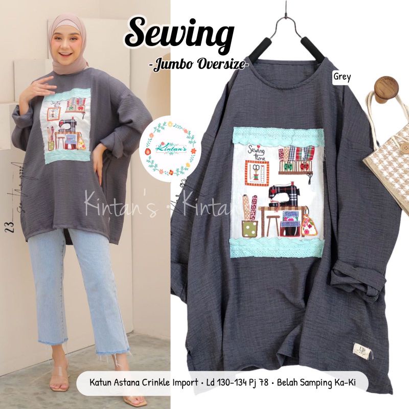 SEWING JUMBO OVERSIZE BY KINTANS (BLOUSE WANITA) Blouse muslimah katun crincle Rekomended