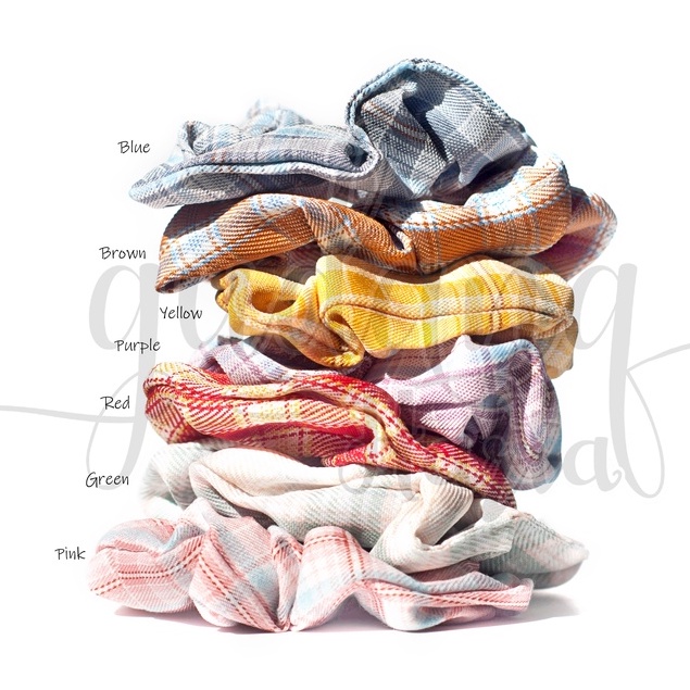 Scrunchie Kotak Kotak Warna Karet Rambut Motif Simple Unik GH 200329