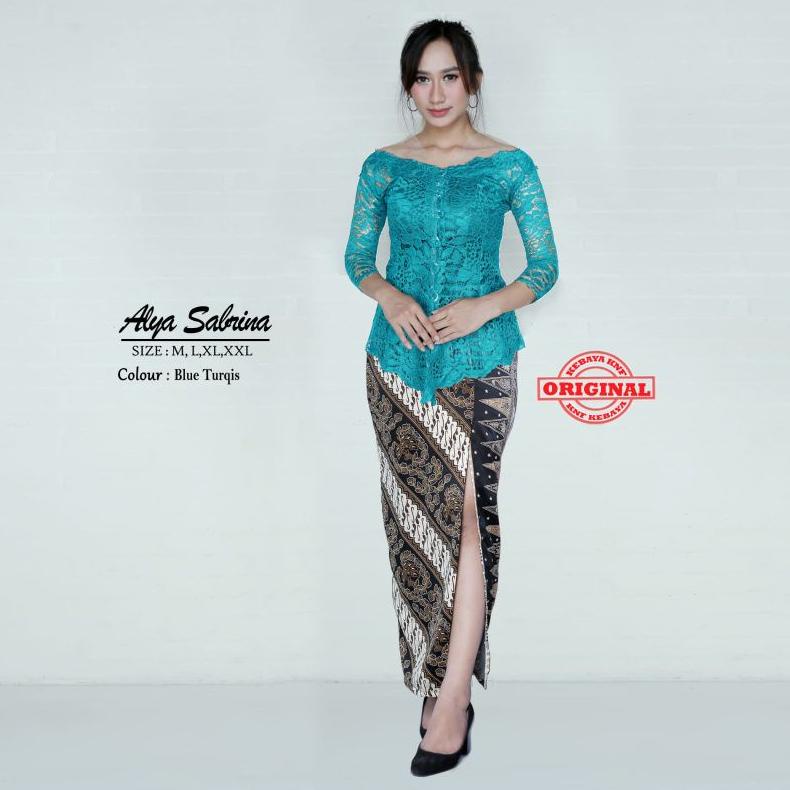 Set Kebaya Brokat Alya Sabrina+Kamisol+Rok Span Belah Batik Size M-Xxl Premium