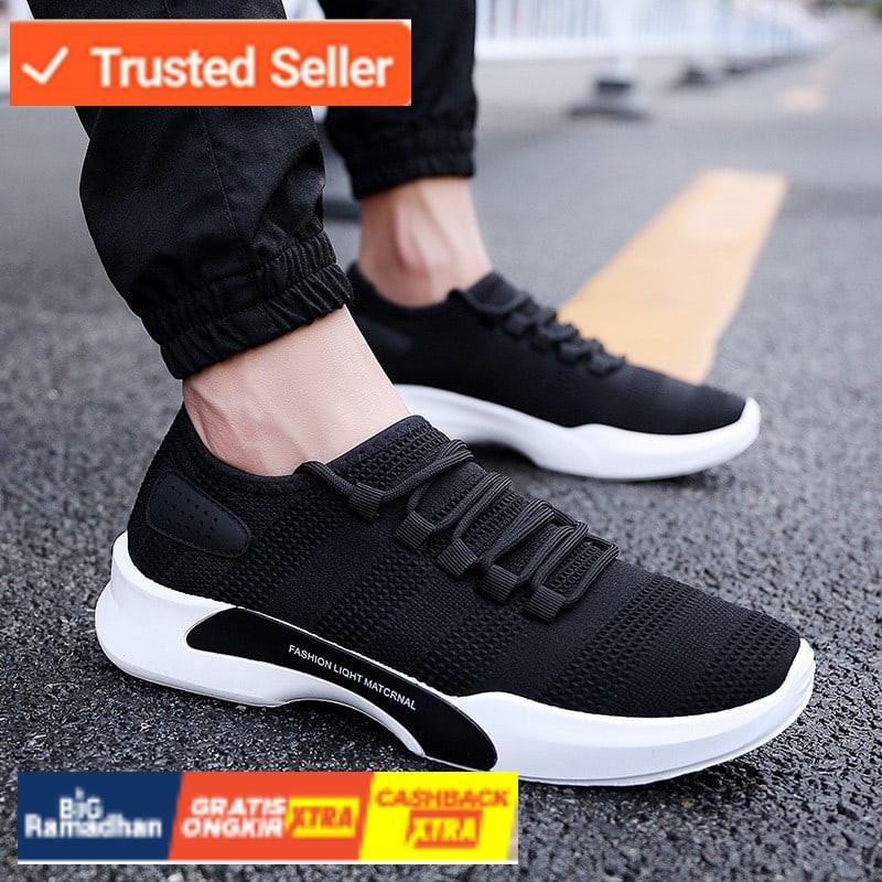 SNEAKERS COWOK HITAM BIRU MISTY  Leedoo Sepatu Pria Import Sneakers Fashion Running Shoes Sepatu