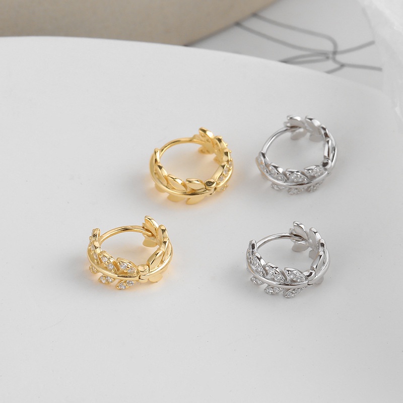 [ 1Pair Golden Sliver  Rhinestone  Leaf Crystal  Stud Earrings  ] [Ear Jewelry Accessories ]