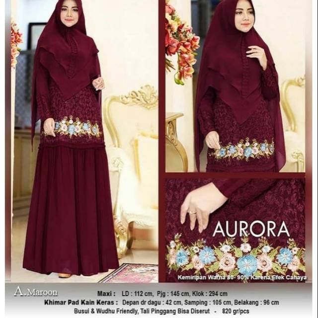 TERLARIS Gamis Syari Aurora Set Khimar Muslimah Cantik Kekinian
