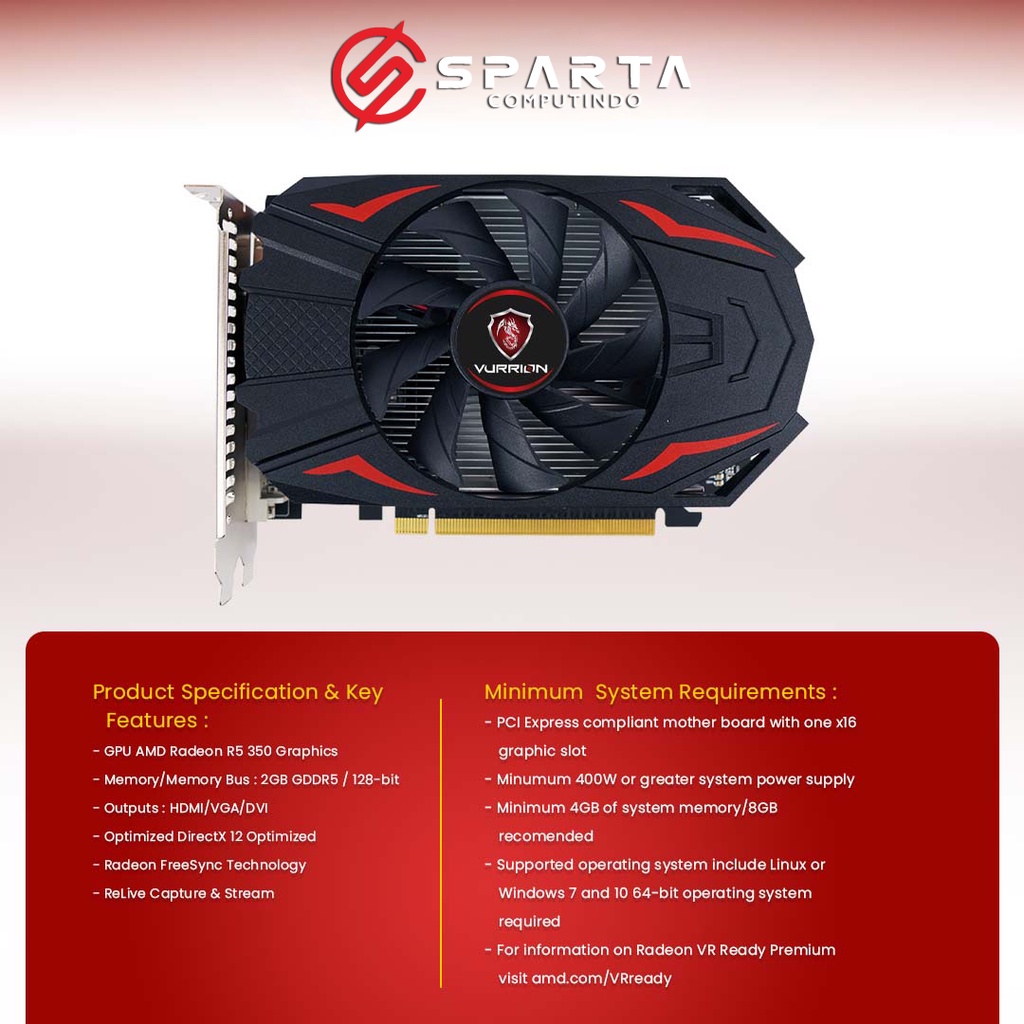 VGA Card AMD Radeon R7 350 2GB GDDR5 128 Bit Vurrion New Garansi Resmi