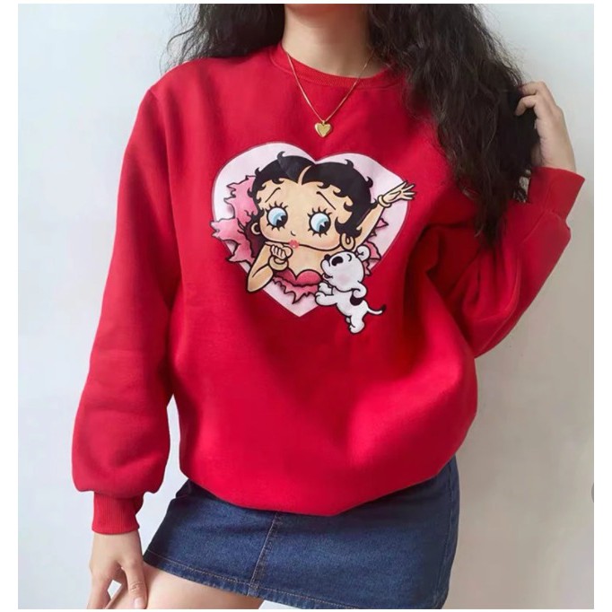 LOVE BETTY BOOP CREWNECK - SWEATER WANITA/PRIA TEBAL PREMIUM