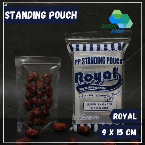 PP Standing Pouch 9x15 isi 50 Lbr / Plastik Klip Double Seal Royal