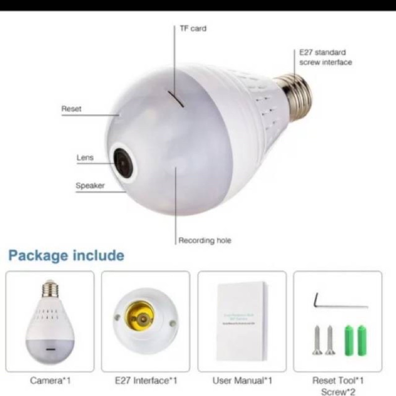 Kamera Cctv IP Camera V380 BOHLAM LAMPU    360 View Wifi Wireless/CCTV Bola Lampu CCTV Wifi 360 IP