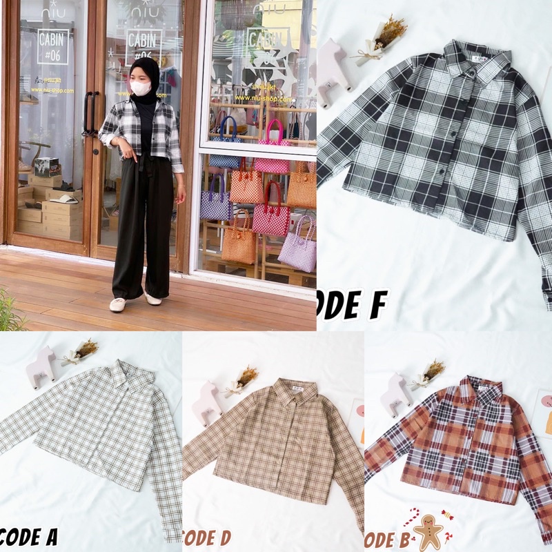 BEFAST - ZFS OOTD Wanita Kemeja JUYLA / FEBRIC CROP SHIRT / Atasan Kemeja Crop Wanita / Kemeja Lengan Panjang / Kemeja Crop Kekinian / Kemeja Remaja Keluaran Terbaru / Kemeja Motif Kotak-Kotak