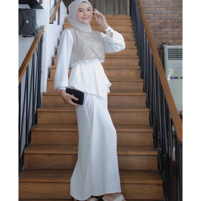 RACHEL ONE SET LACE / SET KONDANGAN / BRIDESMAID / LEBARAN / IDUL FITRI / RAYA SERIES / ILAYYA ONE SET-White