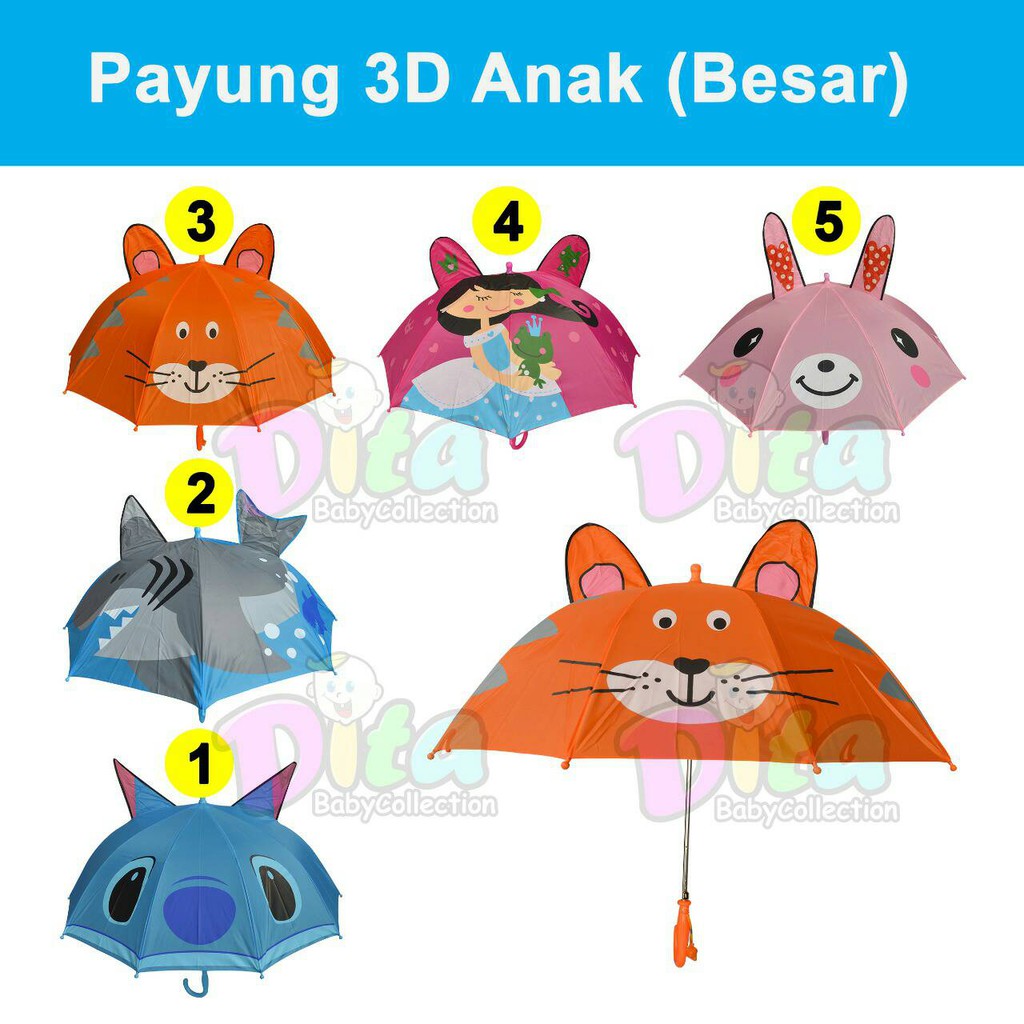 Payung Anak 3D payung Kuping / Payung Telinga Animal / Princess / Kartun Jas HUjan anak Payung SD