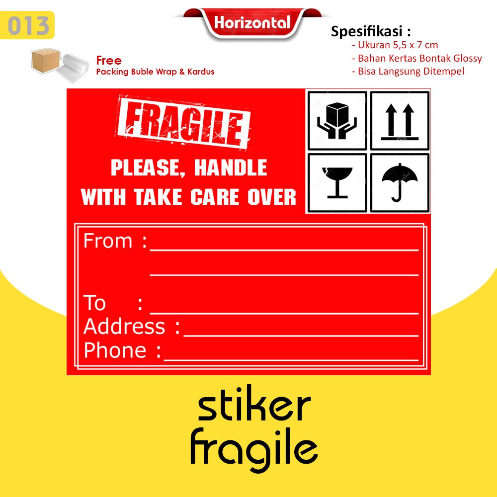Stiker Fragile / Stiker Pecah Belah / Stiker Pengiriman Olshop / Stiker Unboxing Horizontal-013