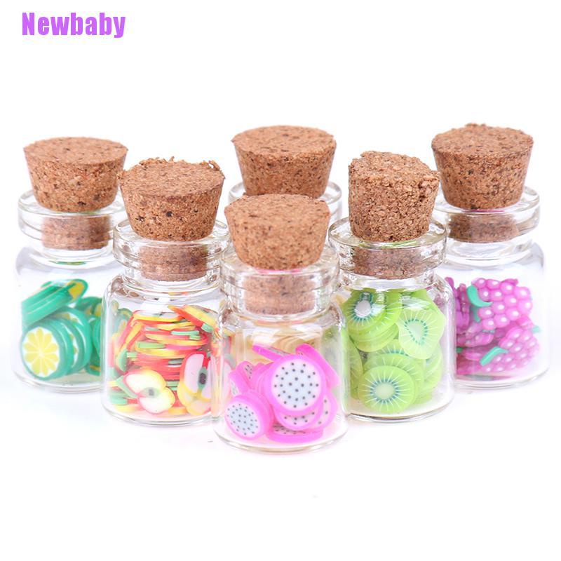 (Newbaby) 1pc Botol Kaca Mini Isi Potongan Buah Dengan Gabus Untuk Dapur / Rumah Boneka