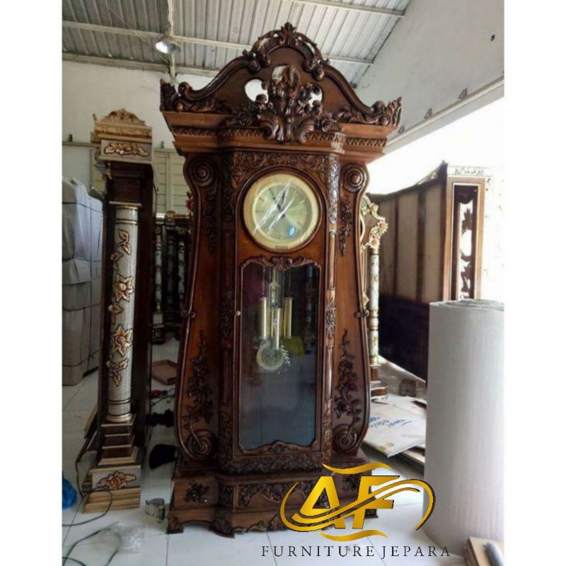 lemari jam Bagong/lemari jam kayu jati elegan/lemari jam ukir