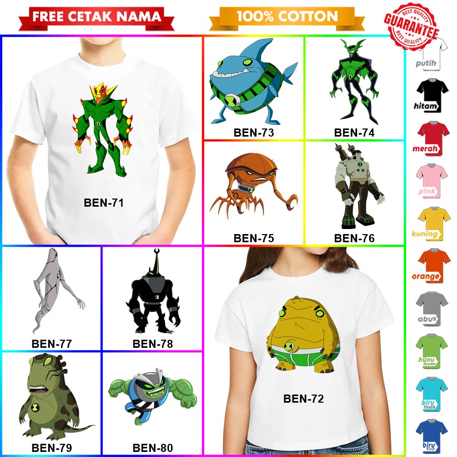 [FREE NAMA!!] Baju Kaos ANAK DAN DEWASA BEN 10 BANYAK MOTIF