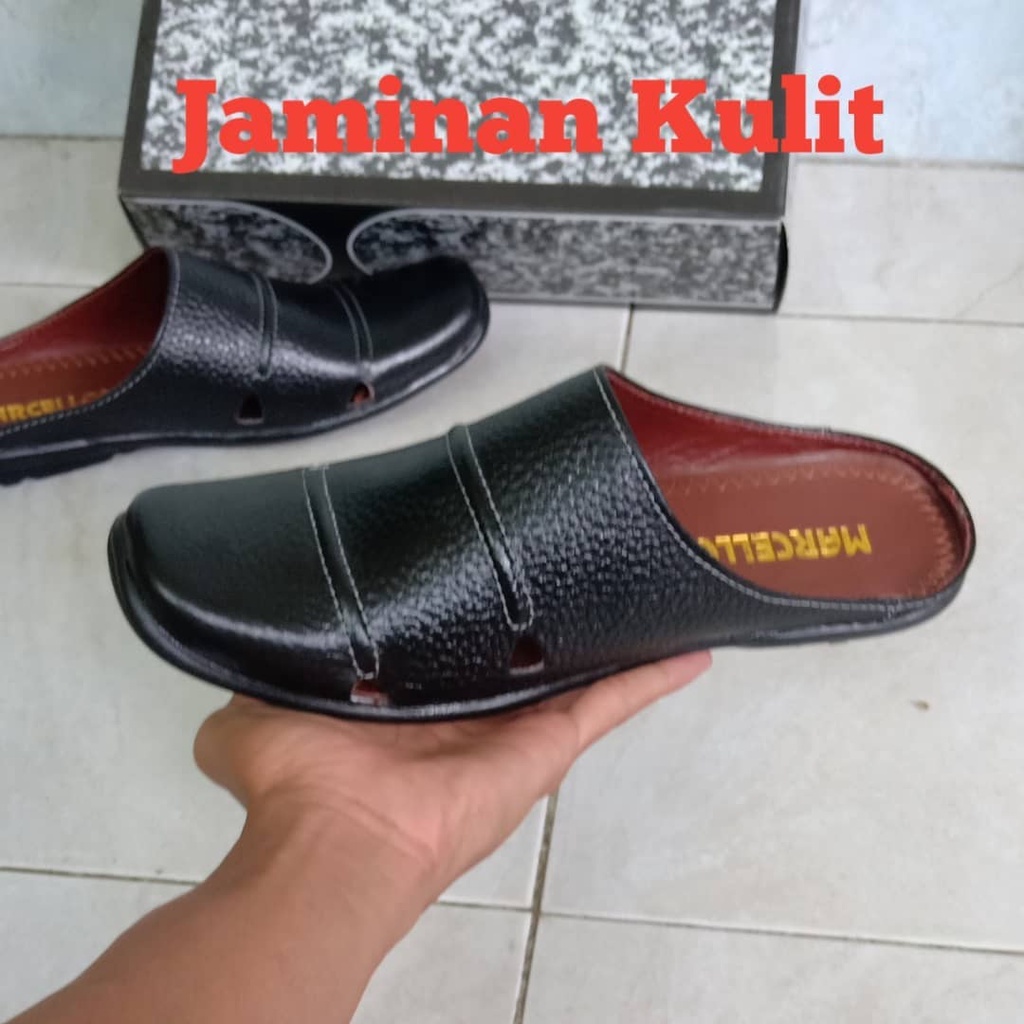 Sepatu Selop Pantofel Hitam Pria - Sepatu Bustong Pria Kulit Asli SL 002