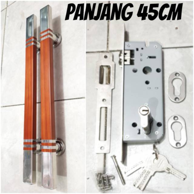 Paket handle pintu stainless coklat 45cm 1set + body pelor