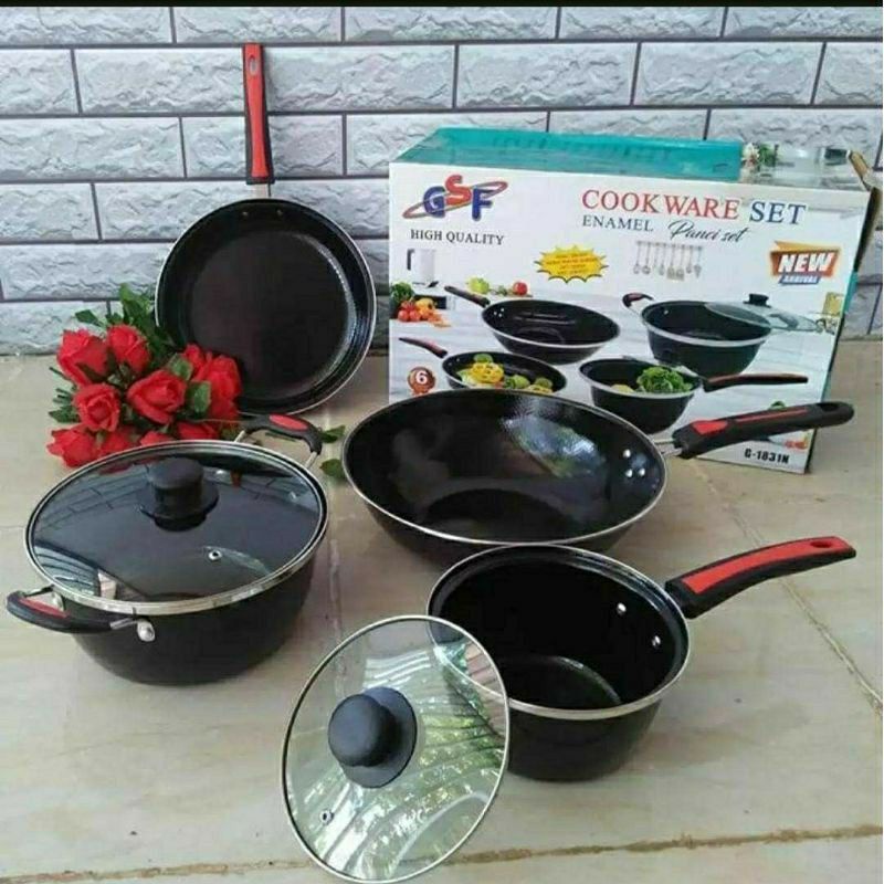 COOKWARE SET ENAMEL GSF 1831/ PANCI SET GSF MURAH/ PANCI SERBAGUNA