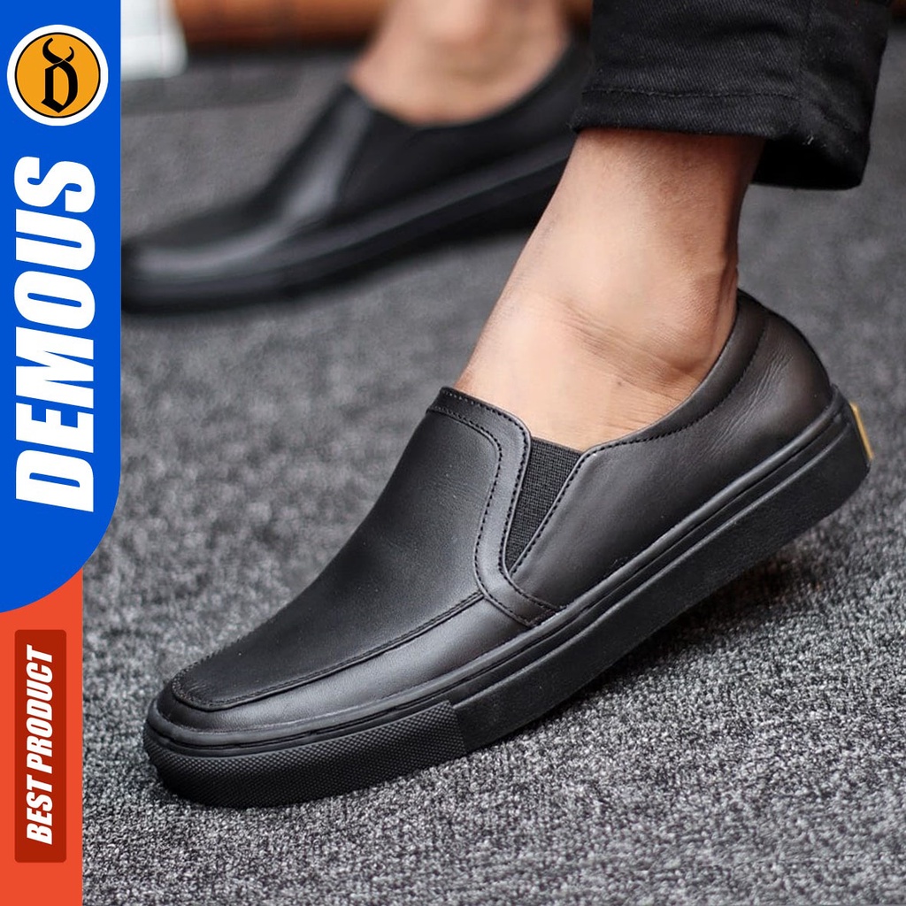 DEMOUS Morri - Sepatu Slip On Pria Casual Kulit Asli