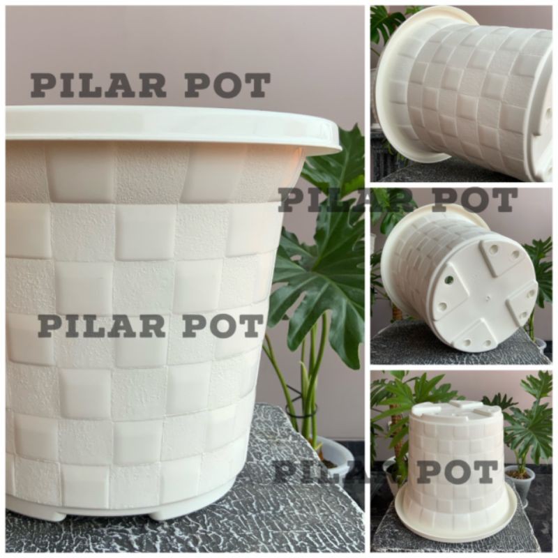 Pot bunga tanaman motif catur putih 30cm - akasia 30