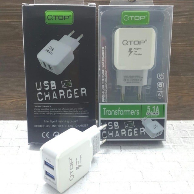 QTOP Charger Original 2Usb Fast Charger SERIES TRANSFORMER [GARANSI]