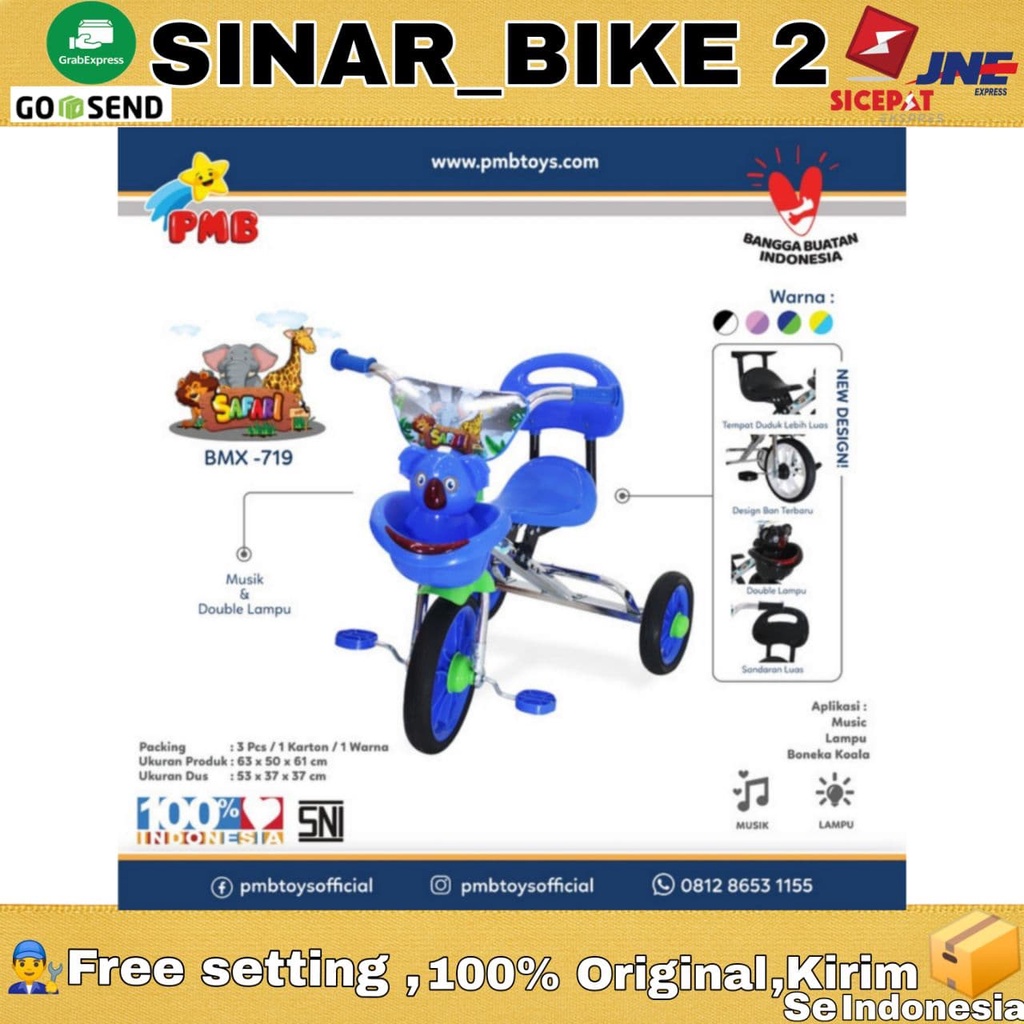 Sepeda Roda Tiga PMB 719 Nikel 1-3 Tahun Roda Karet IC Music Koala Baby Tricycle Bmx