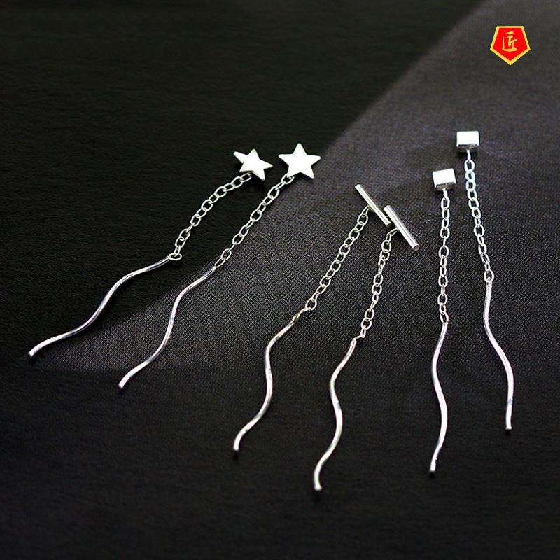 [Ready Stock]Silver Creative Geometric Curve Stud Earrings Simple All-Match