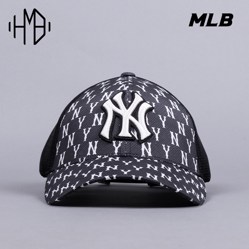 MLB NY Yankees White Monogram Classic Mesh Cap Black