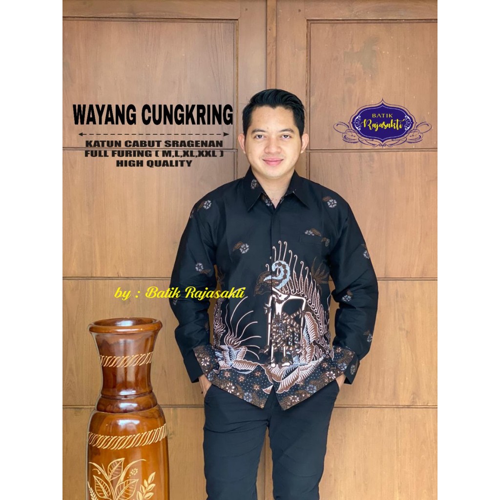 WAYANG CUNGKRING Baju Kemeja Batik Pria Lengan Panjang PREMIUM  FULL FURING Rajasakti SOLO