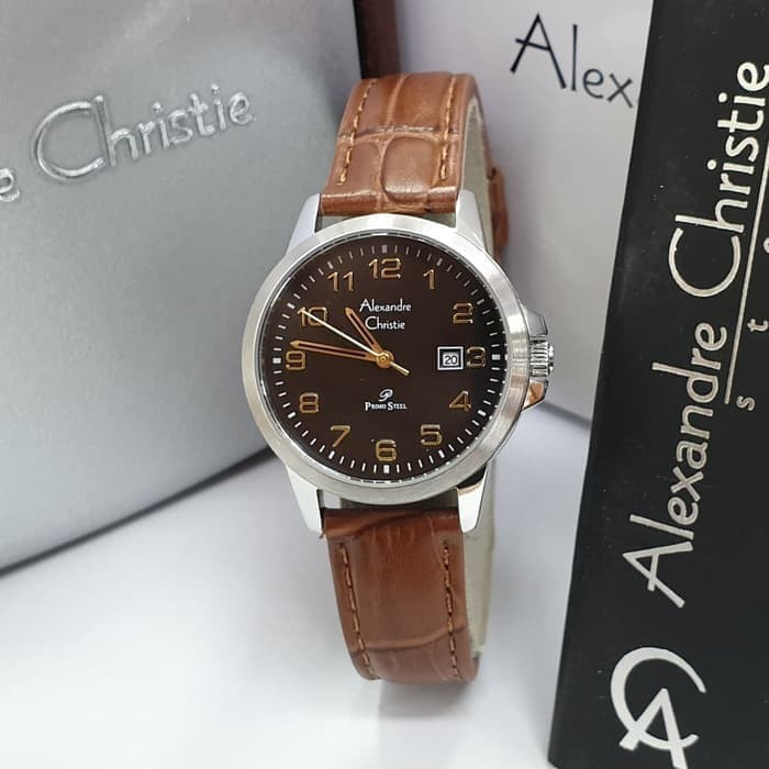 jam tangan wanita alexander cristie ori ac1008 kulit silver coklat