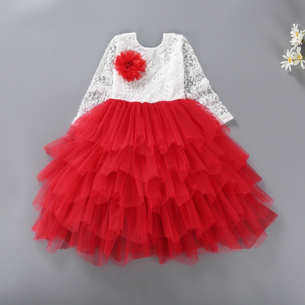 Dress Tutu Anak Kids Girl Long Sleeve Princess Party Lace Import Premium