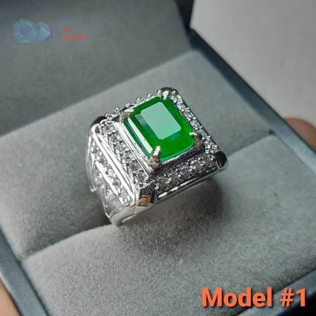 Cincin Permata Zamrud Emerald Replika With natural Quartz mix Glass Ukuran Kecil