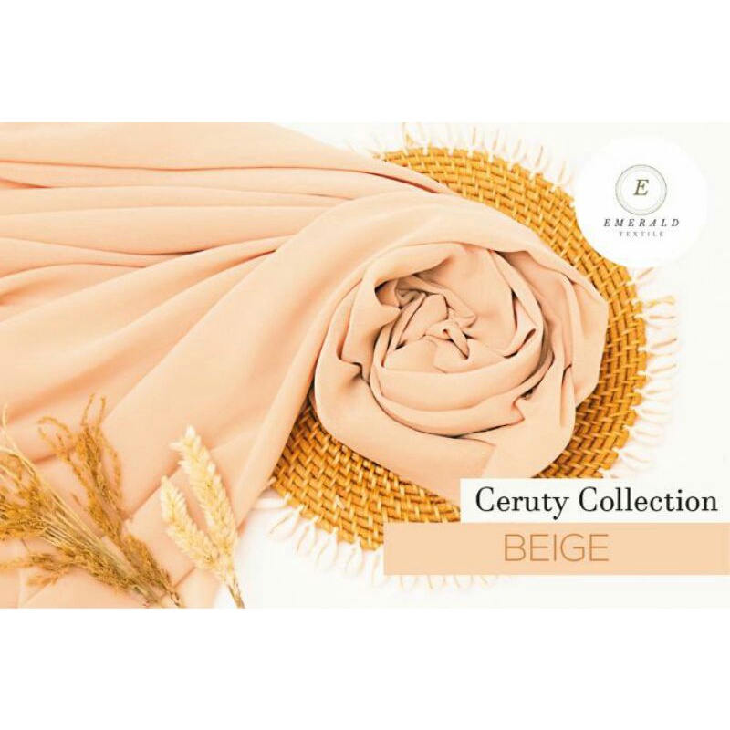 SETENGAH METER Kain Sifon Ceruty Tile Premium By Emerald Textile - Beige ( HARGA PER 50cm KAIN )