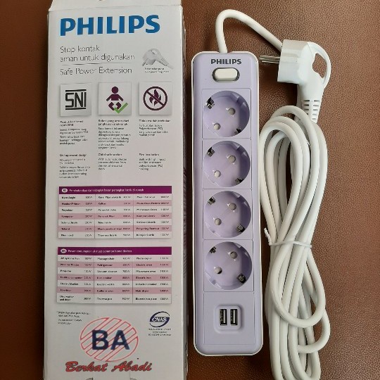 Colokan Listrik 4 lubang 2 USB Port Philips Master Switch - 4 Lubang 2 USB