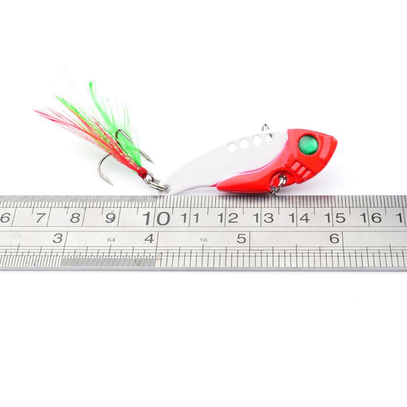 Umpan pancing spoon fishing lure metal vib vibration 11gram dengan bulu ekor