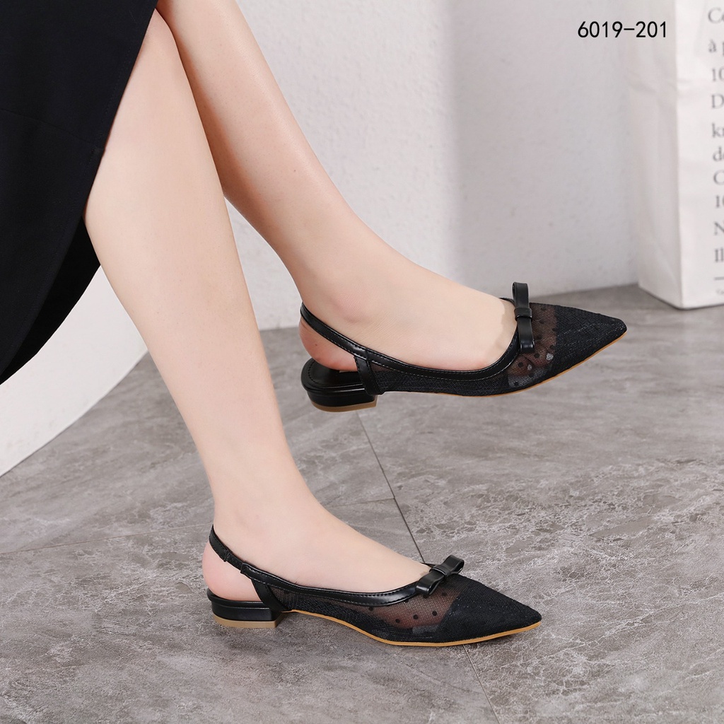 Mesh and Leather Slingback Ballerina Flats #6019-201