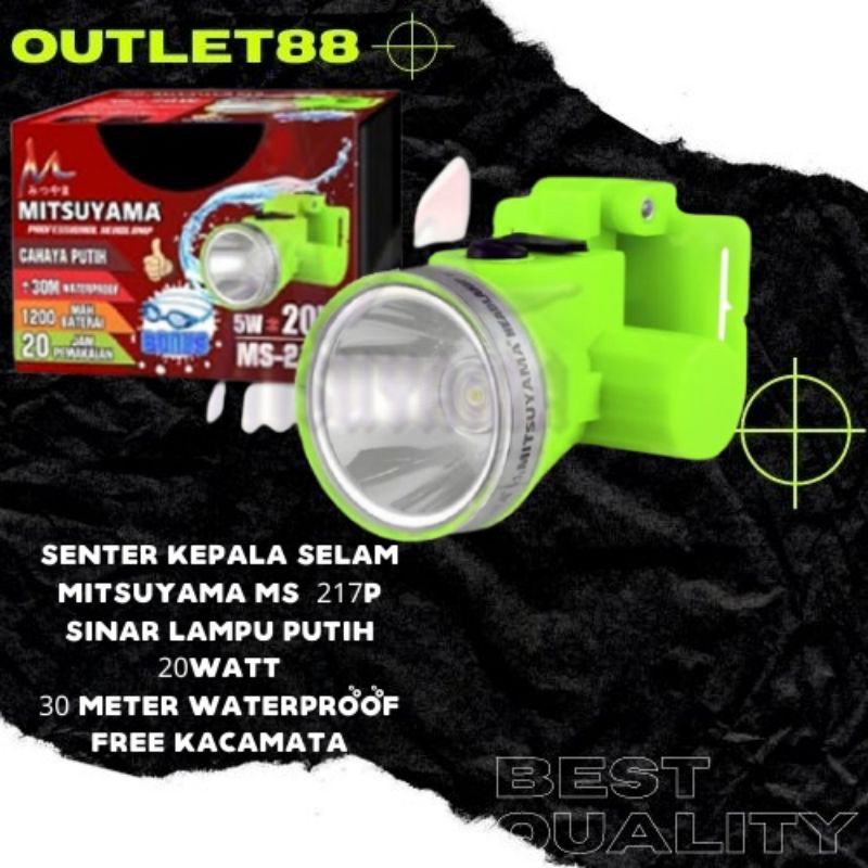 Senter kepala Selam LED 20W MITSUYAMA Headlamp bonus Kacamata selam