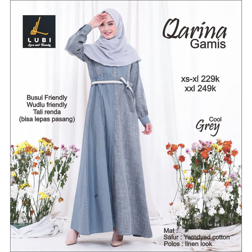 Qarina Lubi Gamis Dress Casual Navy Cool Grey